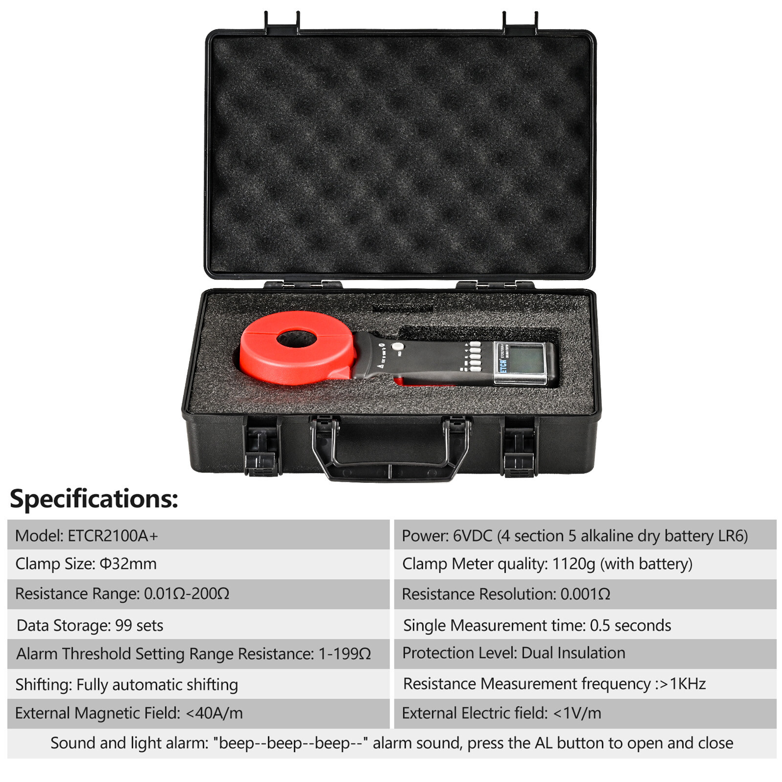 ETCR2100A+ Digital Clamp On Ground Earth Resistance Tester Meter 0.01-200 ohm