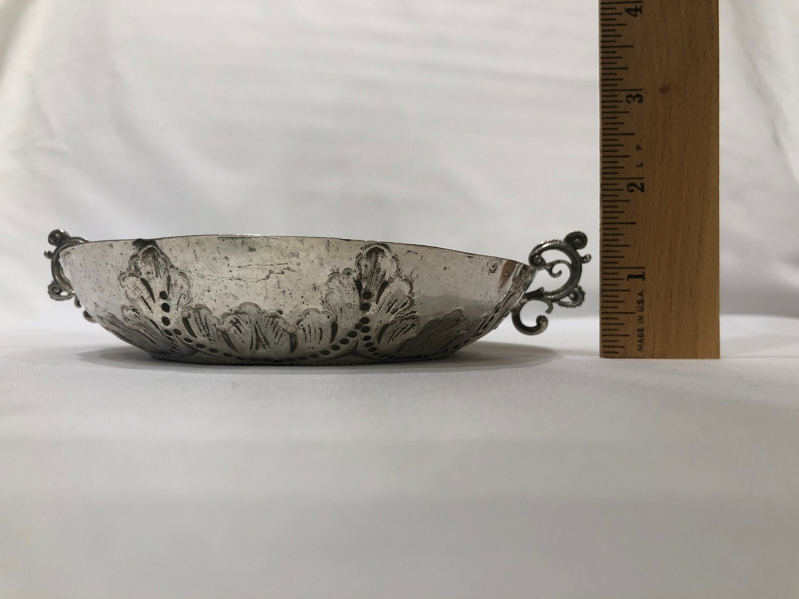 Hanau Sterling Silver Folk Scene of Piper Bowl/Wine Taster Germany c. 1900