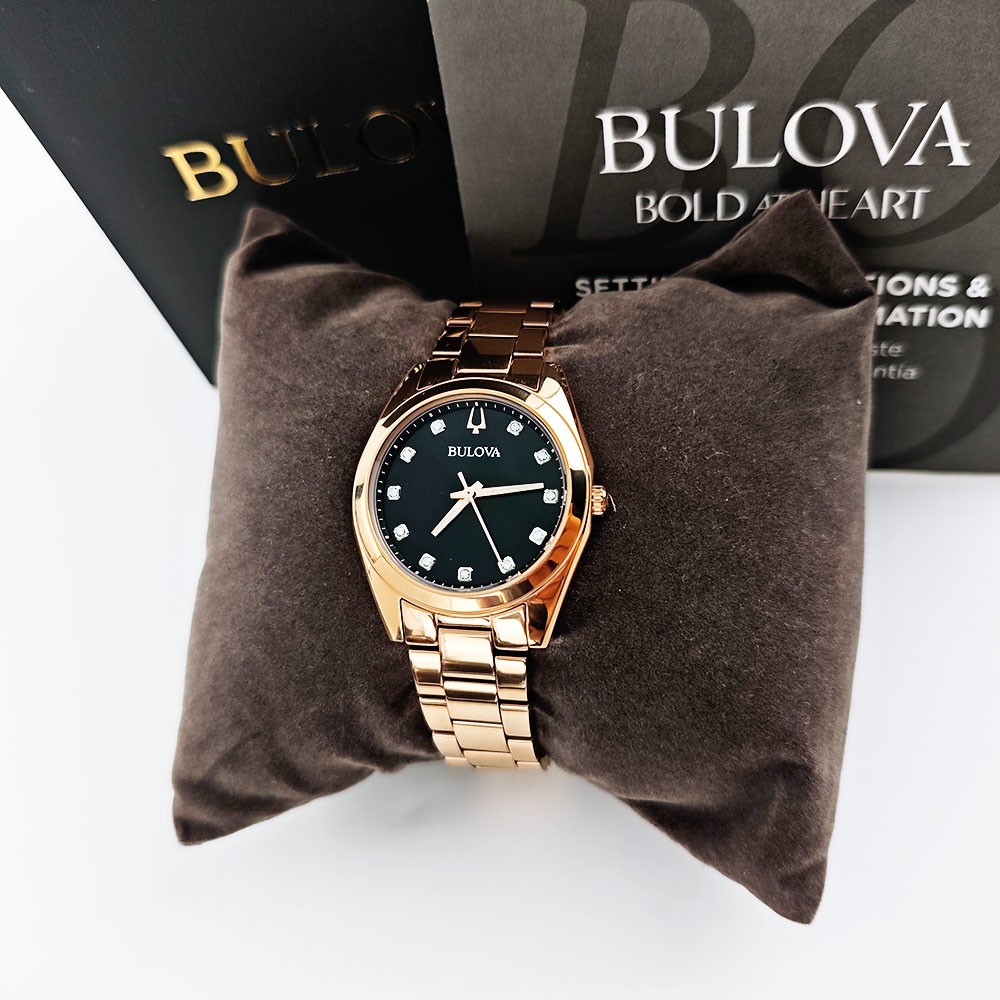 Bulova Surveyor 97P156 Grey-Rose Gold Diamond Dial Quartz Women's 31mm Watch NEW