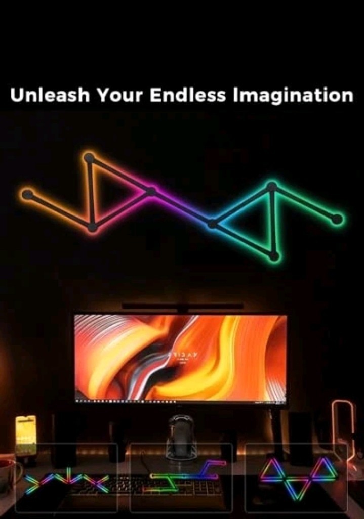 Smart LED Wall Lights Music Sync Voice Control RGB Light Bar 9 Pcs Black.....105