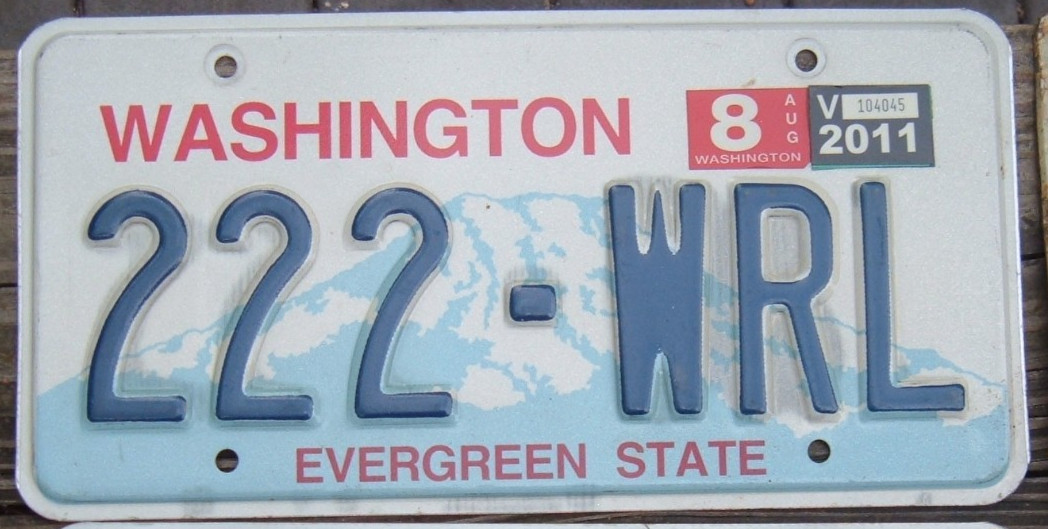 WASHINGTON 2011 License Plate   222 WRL    Triple 2 s