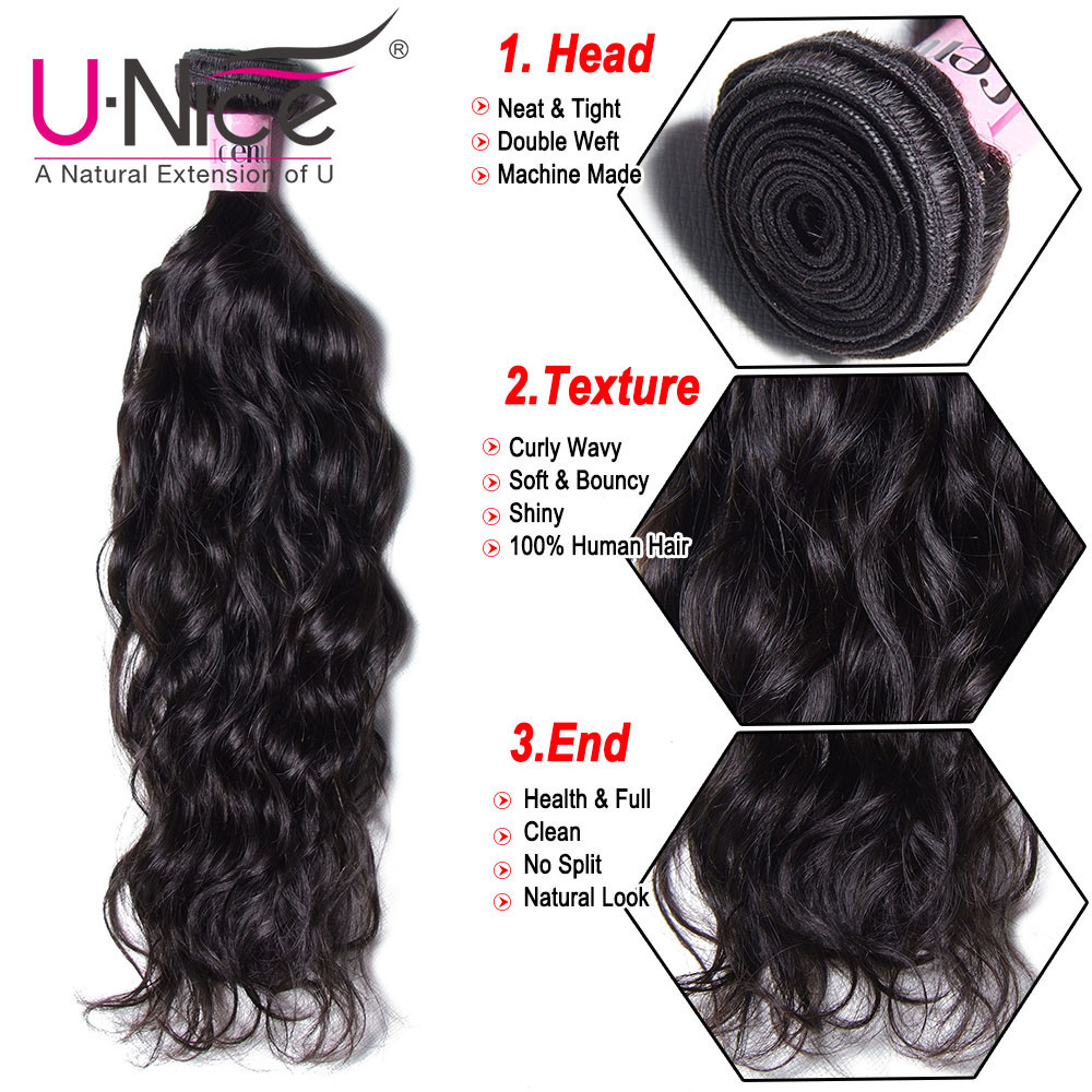 UNice Hair Indian Natural Wave 100% Human Hair Extensions 1-3 Bundles Hair Wefts
