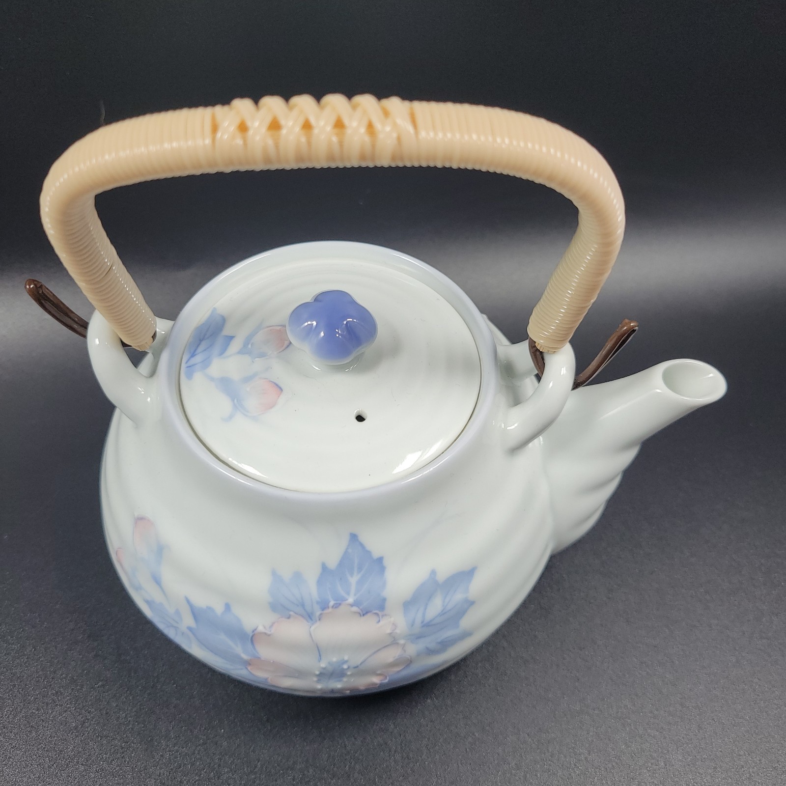 Arita Ware Magnolia Tea Set Teapot & 5 Cups Ichijin Showa Floral Bamboo Handle