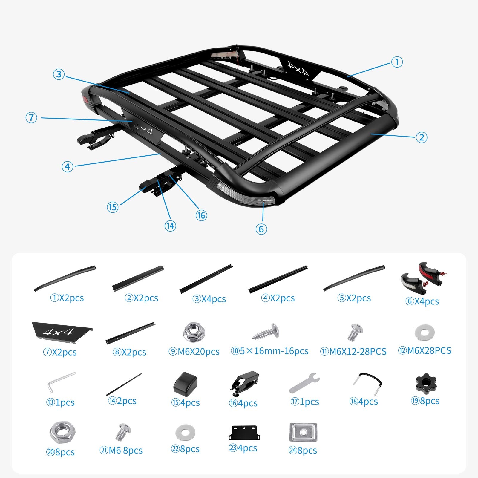 For Jeep Renegade Aluminum Roof Rack Cross Bar Cargo Carrier Basket LED Lights