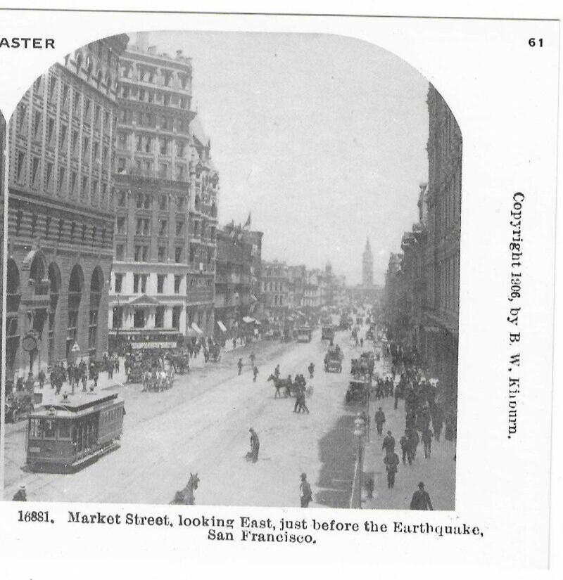 Market Street Before Earthquake, San Francisco, 1978 Reproduction Stereoview