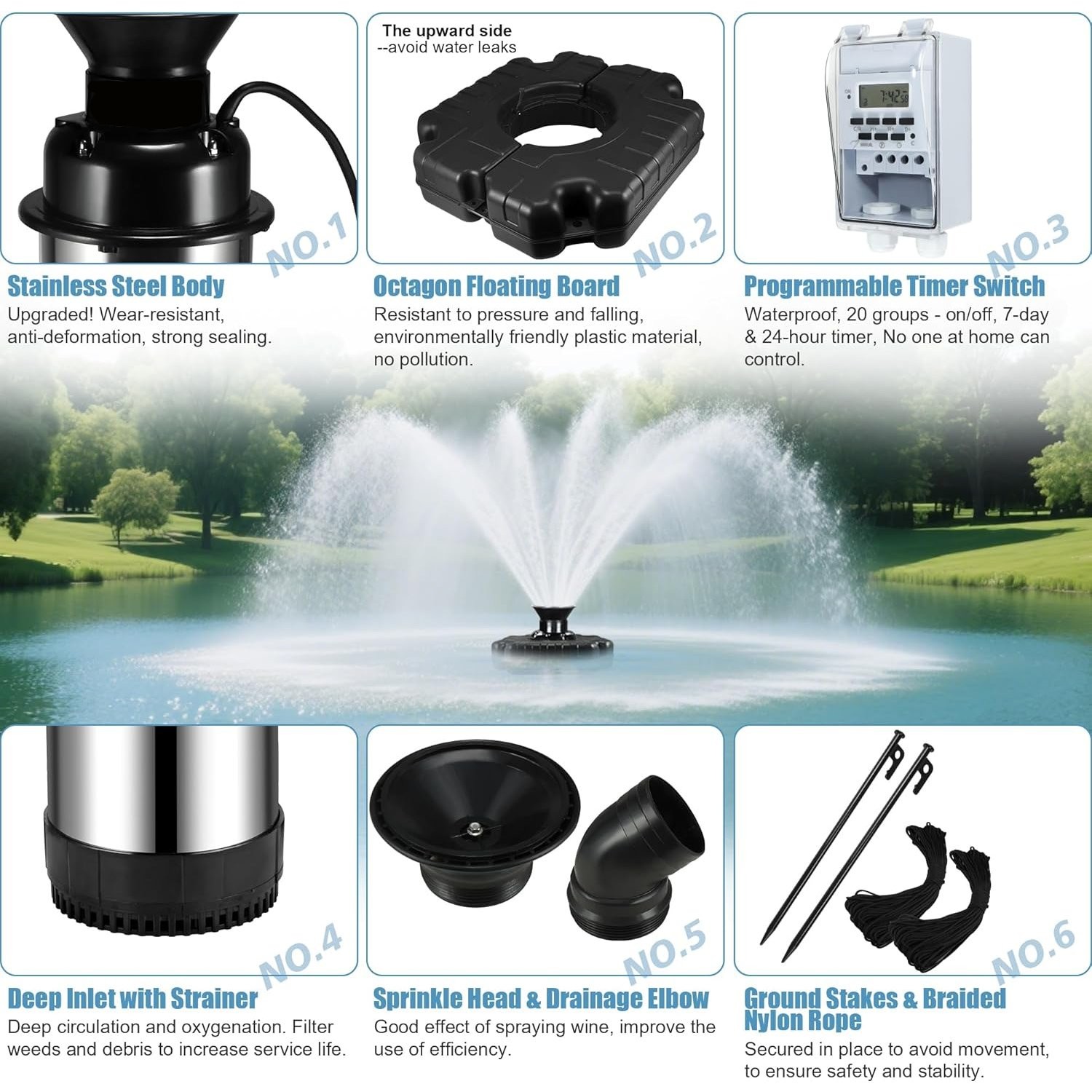 1HP 15000GPH Pond Fountain Aerator 750W Pond Fountain Floating Aerator Pump
