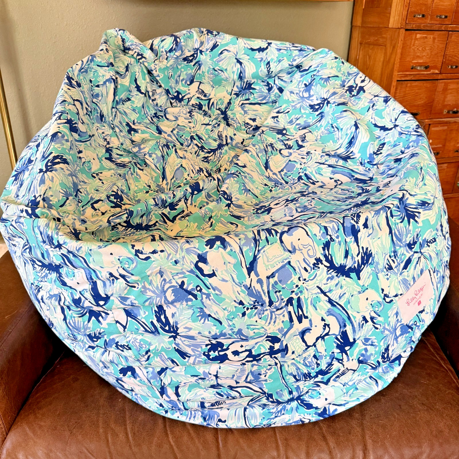 Pottery Barn Lilly Pulitzer Bean Bag Chair Elephant Appeal Slipcover with Insert