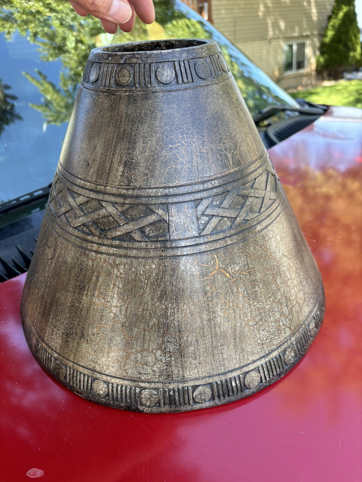 Rare UNIQUE Vintage Ceramic Clay ceramic Lamp Shade Heavy Brown Pottery Tribal