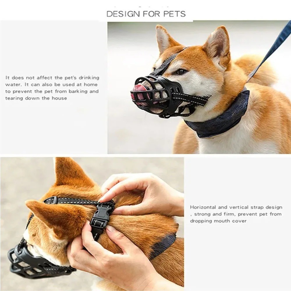 Large Pet Dog Basket Muzzle Mouth Cover Mesh Cage NoBarking Biting Chewing Black