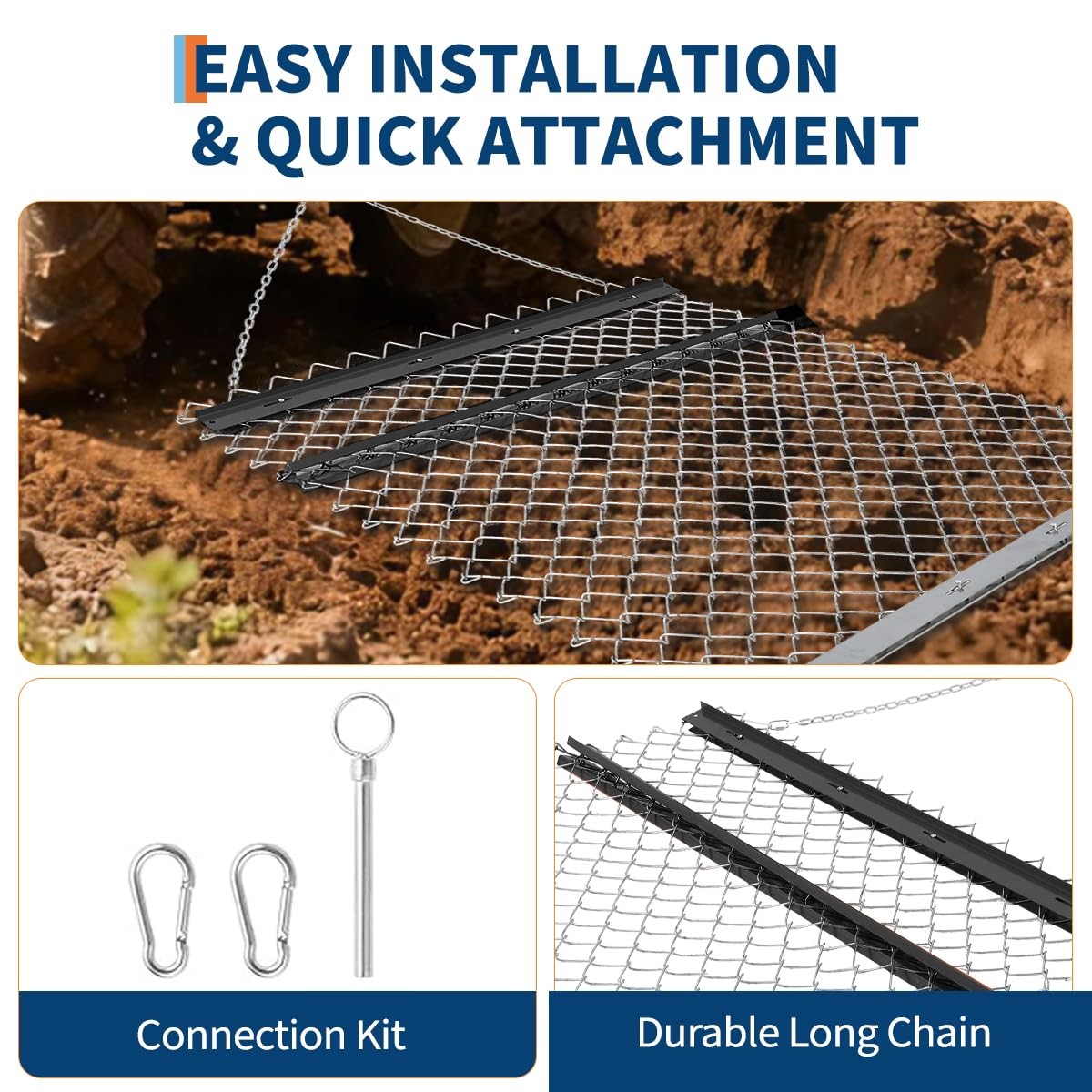 4 x 5ft ATV Drag Harrow Lawn Rake Chain Harrow Field Drag for Landscape Leveling