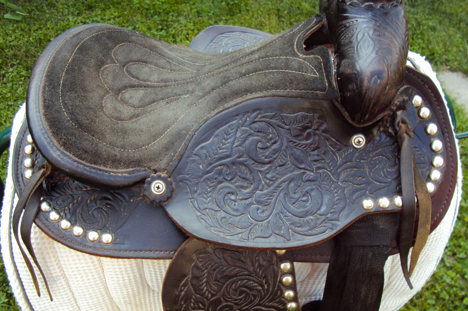 THE AMERICAN Childs Show Saddle- 12" - SILVER/Padded Seat -Tooled Design- GREAT!