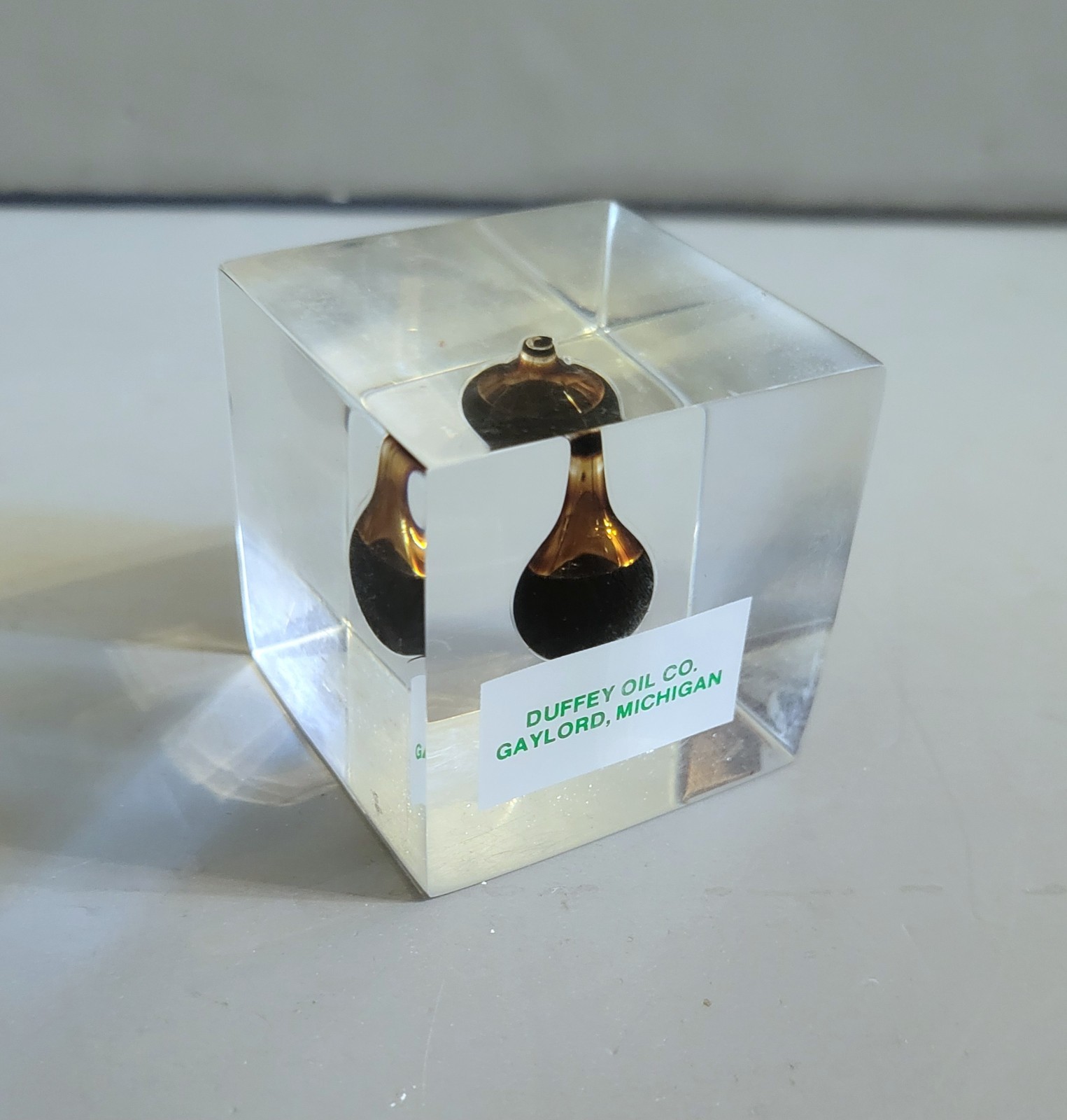 Duffey Oil Company Gaylord Michigan Oil Drop Lucite Paperweight