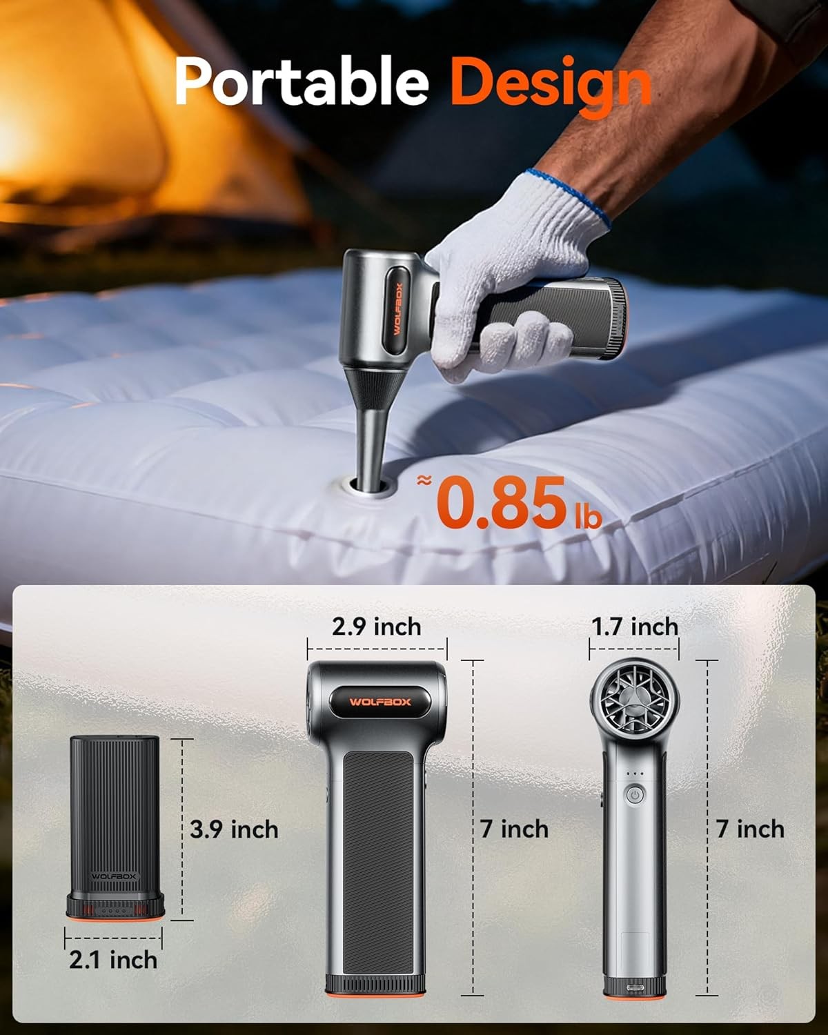 WOLFBOX MF200 Electric Air Duster with Removable Battery, Dual-battery Pack