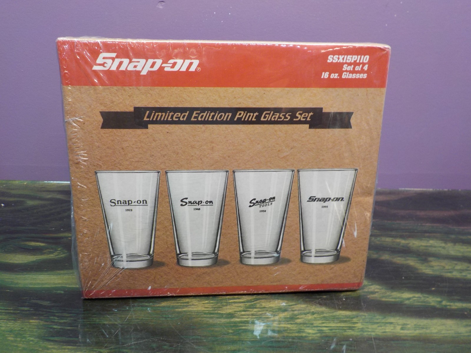 Snap-On Tools Pint Glass Limited Edition Set of 4 16 oz Glasses SSX15P110 - NEW