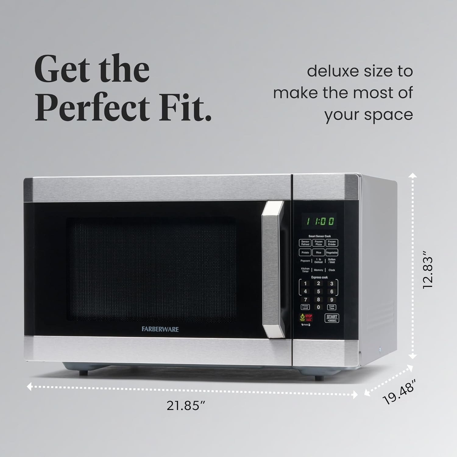 Farberware 1.6 Cu. Ft. Countertop Microwave Oven – 1100 W Power, Stainless Steel
