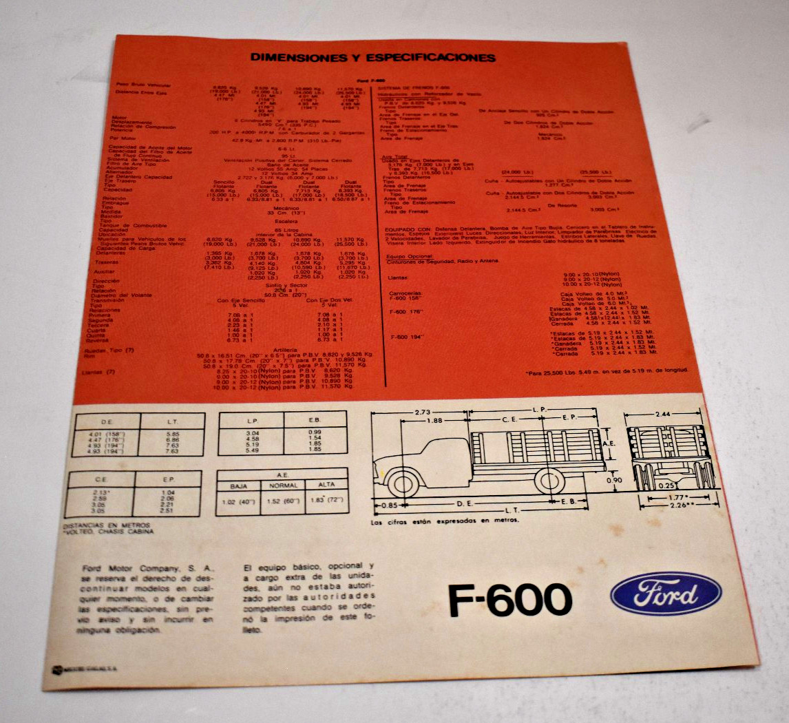 *Original* 1975 Ford F600 Truck Sales Brochure - Spanish Version