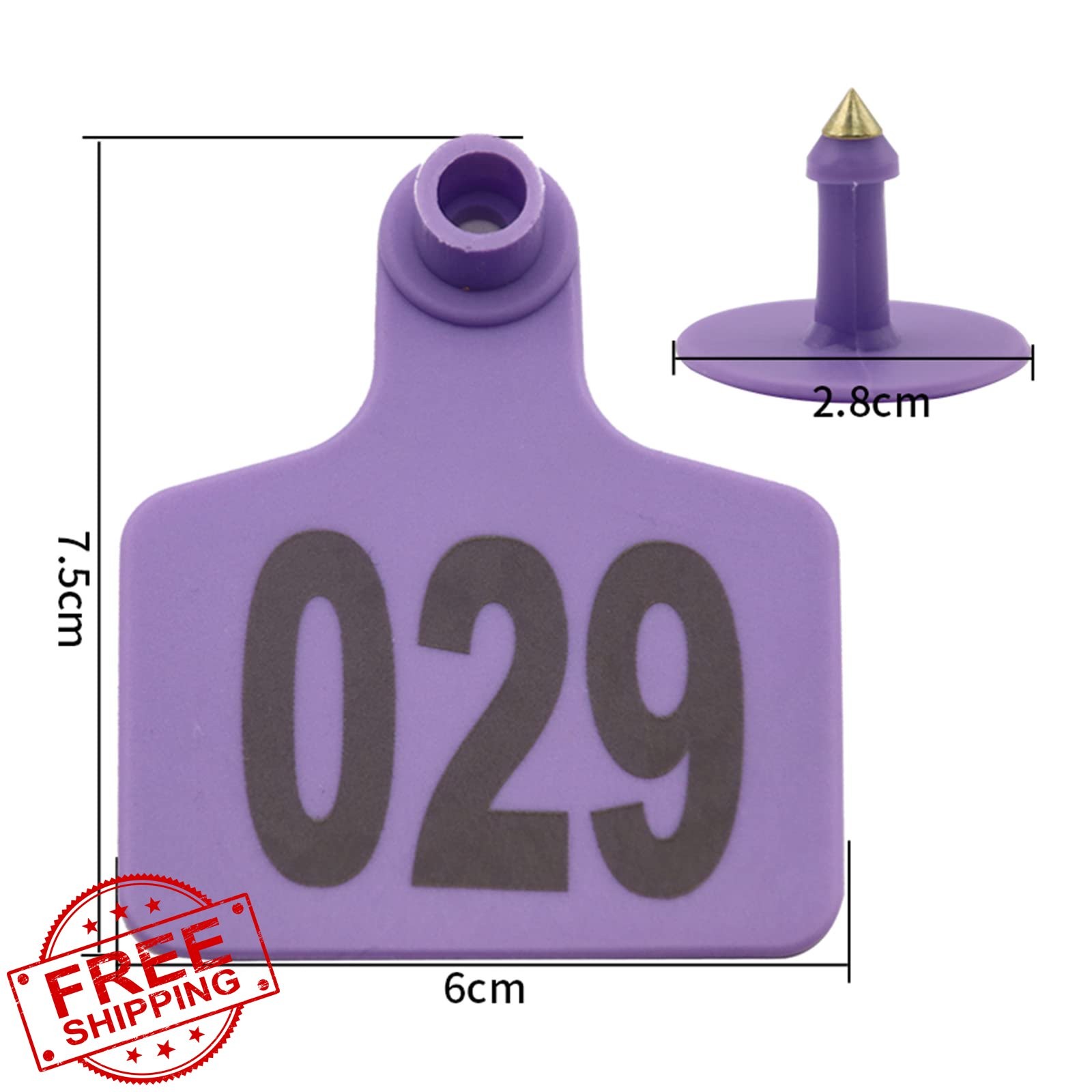 100 Cattle Ear Tags Numbered 001-100, Purple Plastic Livestock Animal ID for ...