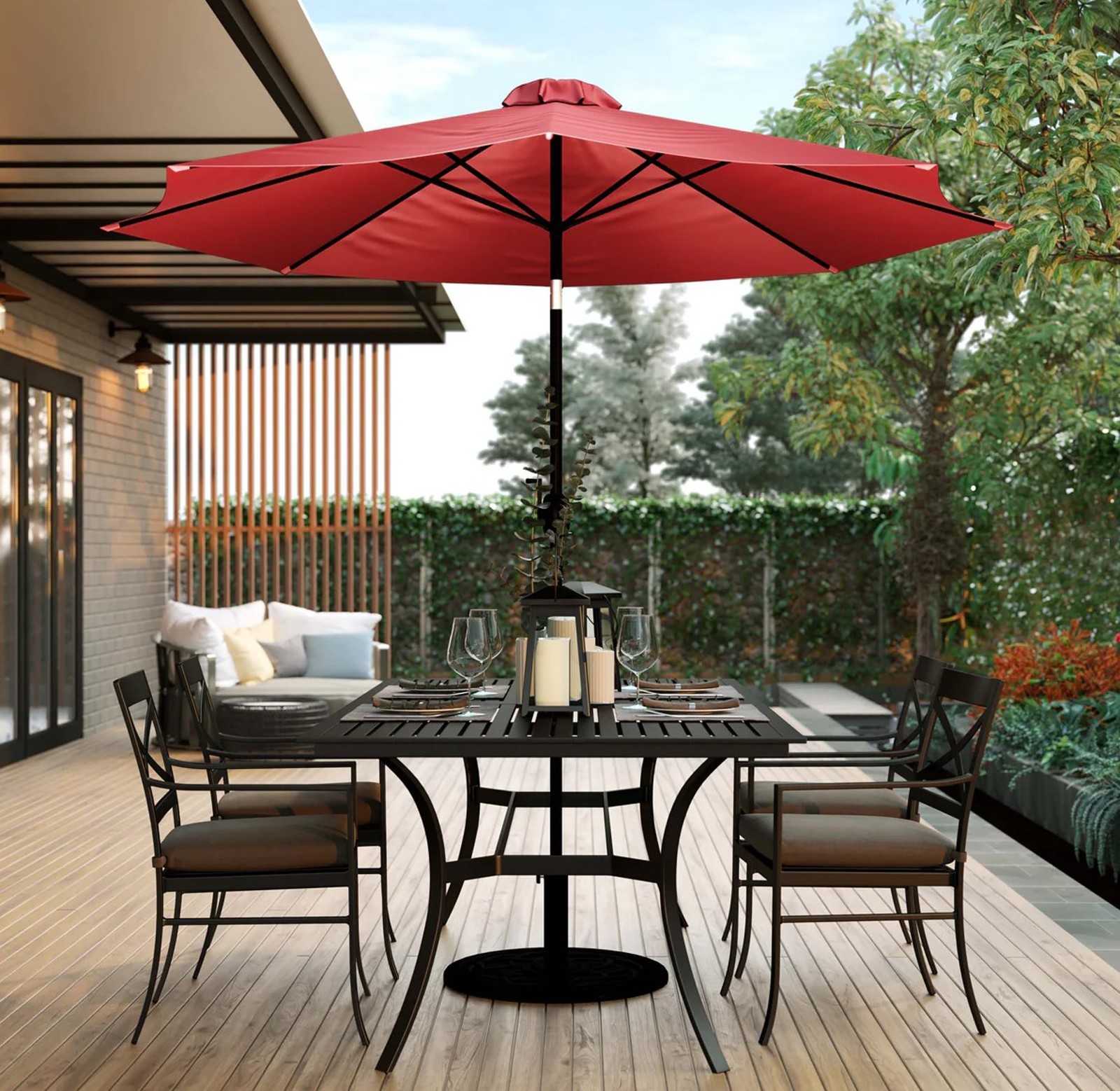 9 FT Outdoor Patio Round Umbrella Aluminum Pole Crank and Tilt Function RED