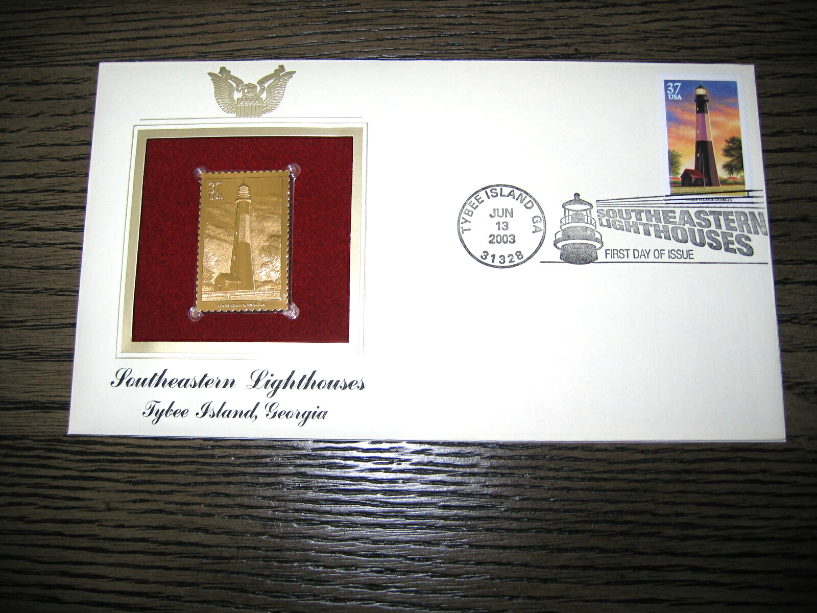 2003 Southeastern Lighthouses Tybee Island Georgia Golden Cover replica STAMP