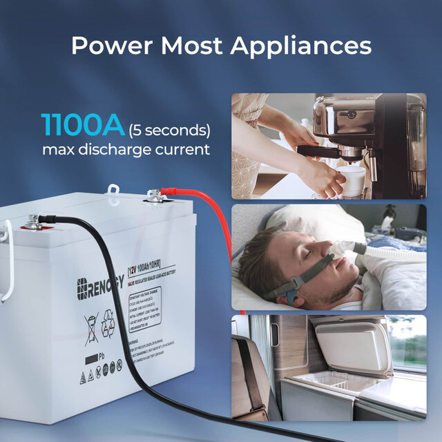 Renogy Deep Cycle AGM Battery 12 Volt 100Ah 1100A Max Discharge Current Off-Grid