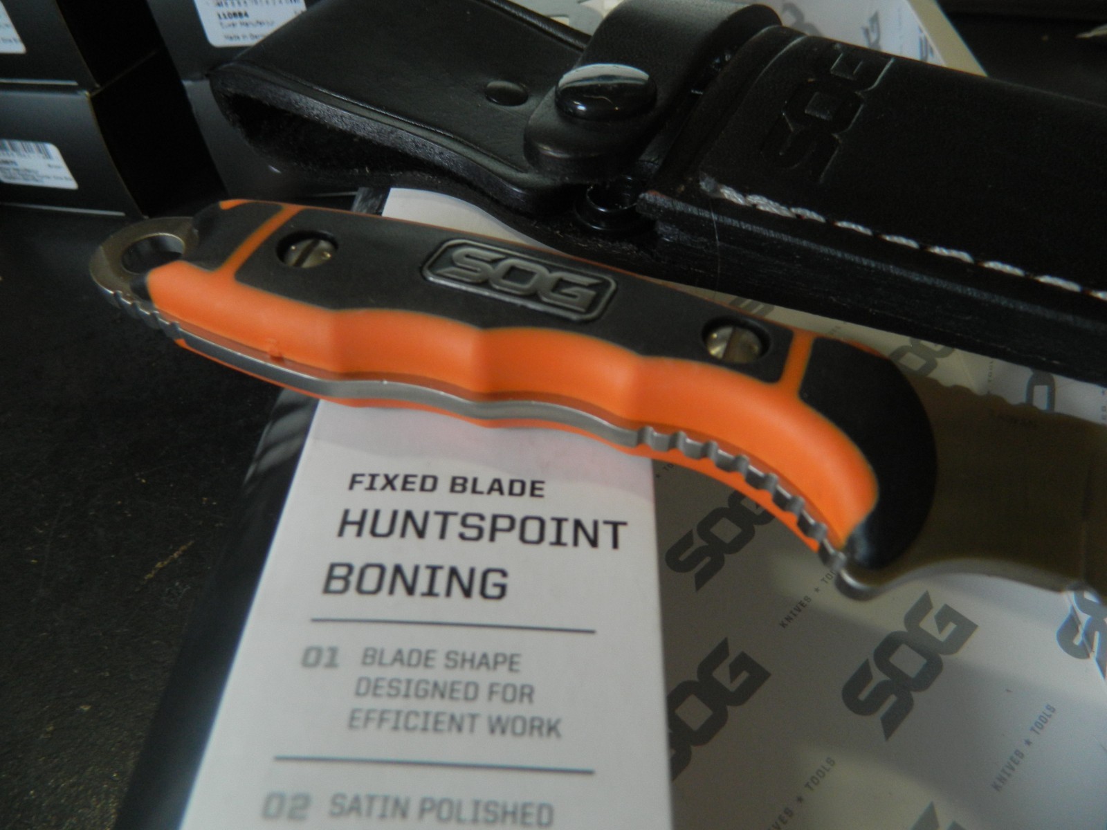 SOG KNIVES 8.2" HUNTSPOINT FIXED BLADE BLADE AUS-8 HANDLE ORANGE & BLACK GRN