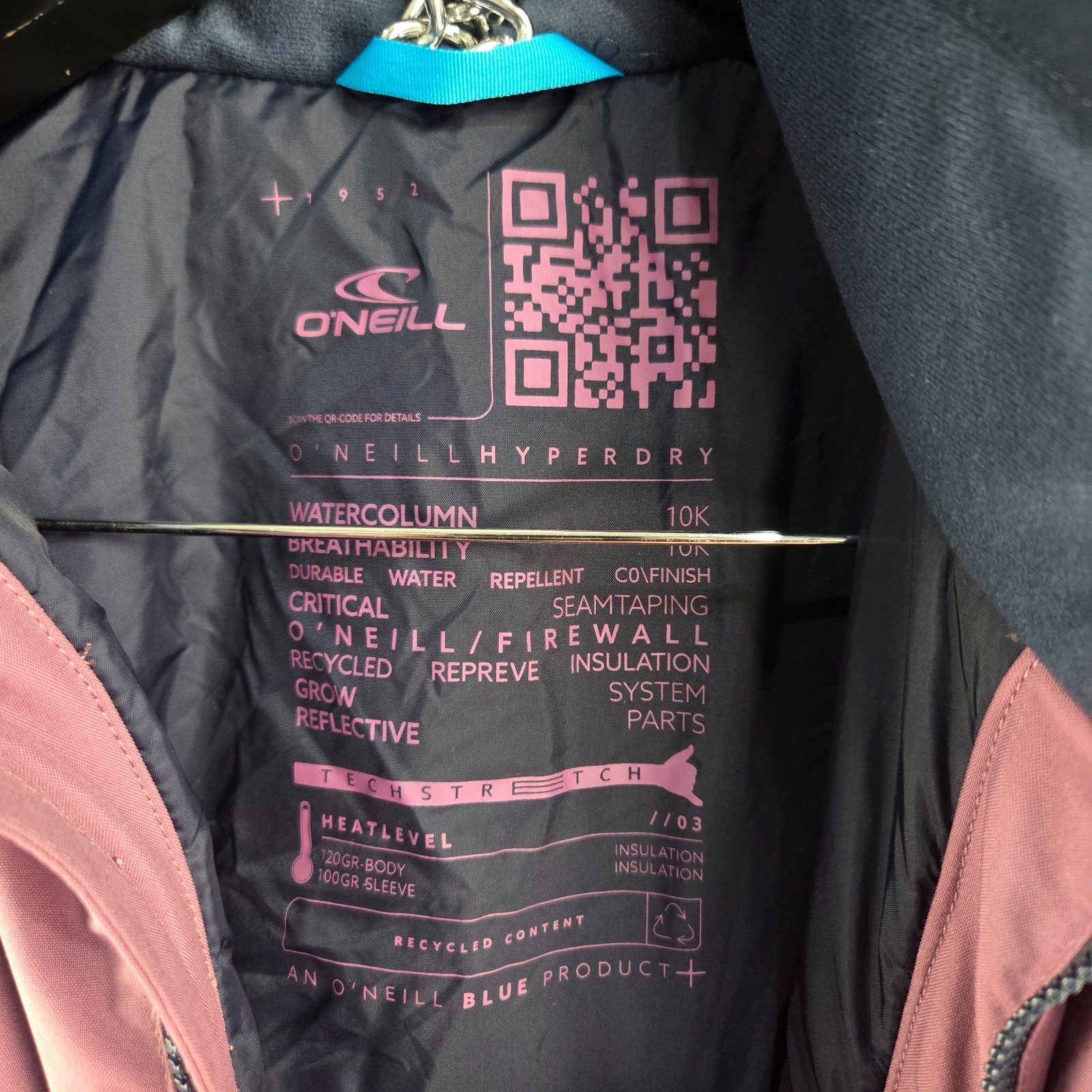 O'Neill Jacket Girls 16 Pink Blue Ski Snow Jacket Winter Hoodie 14928