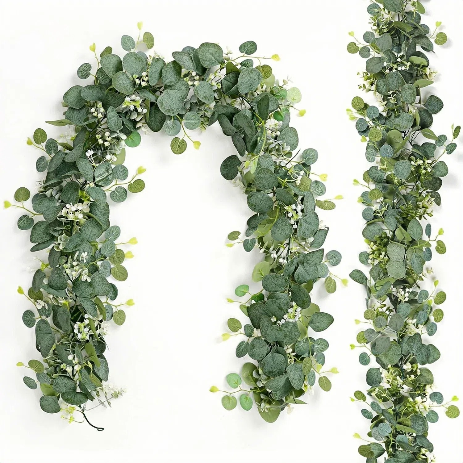 2x Artificial Eucalyptus Garland,Eucalyptus Leaves Table Greenery Garland Wreath