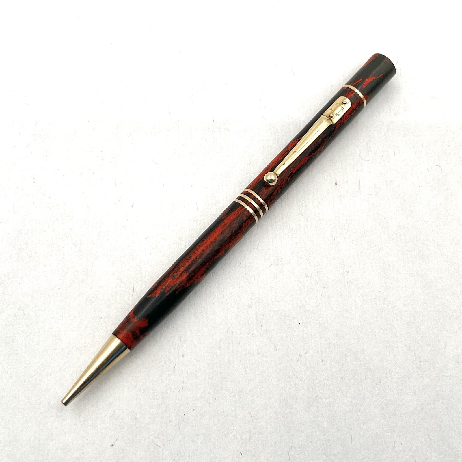 VTG Mabie Todd Fyne Poynt Orange Wood Grain Gold Trim 5-1/16" Twist Pencil