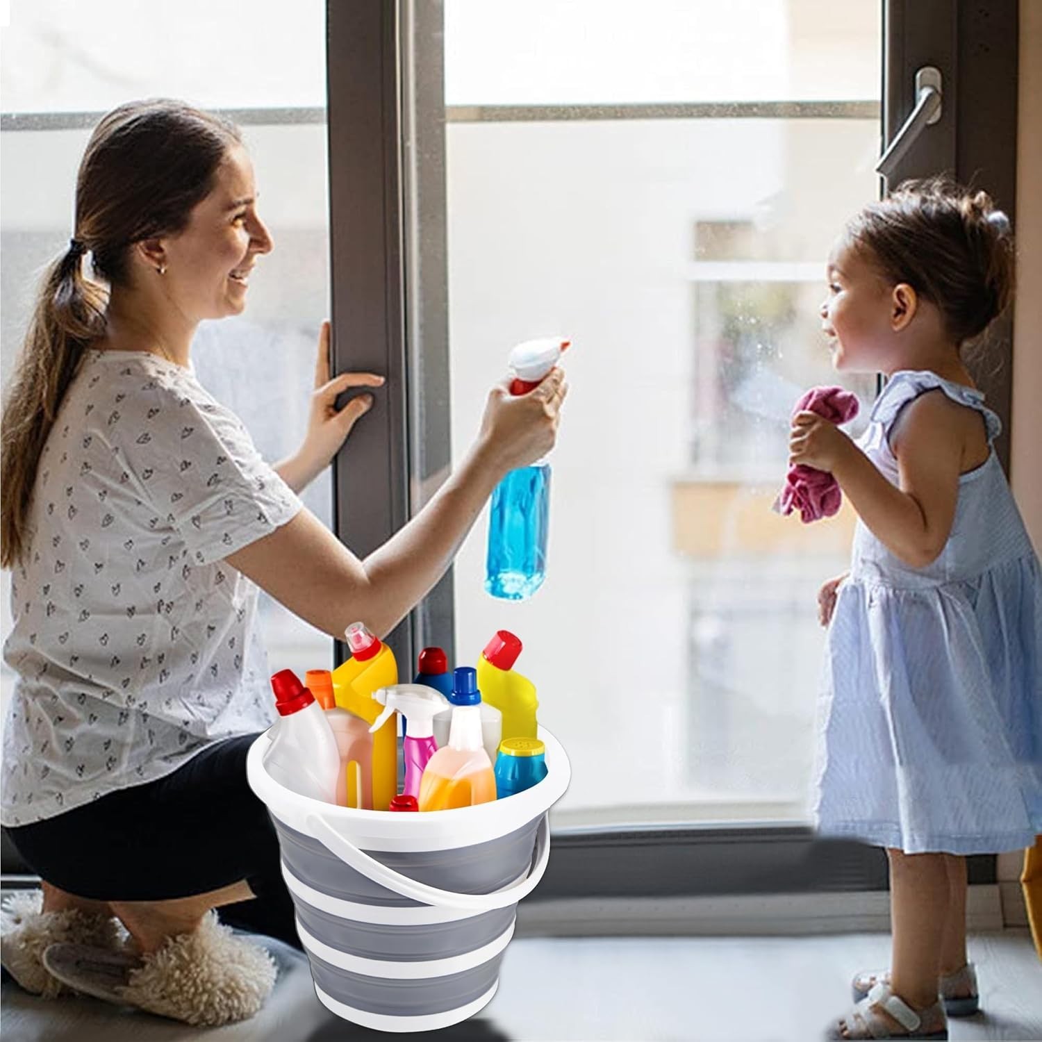 Cubo plegable de 10l y 2,6 galones para limpieza, cubo para fregona, plegable