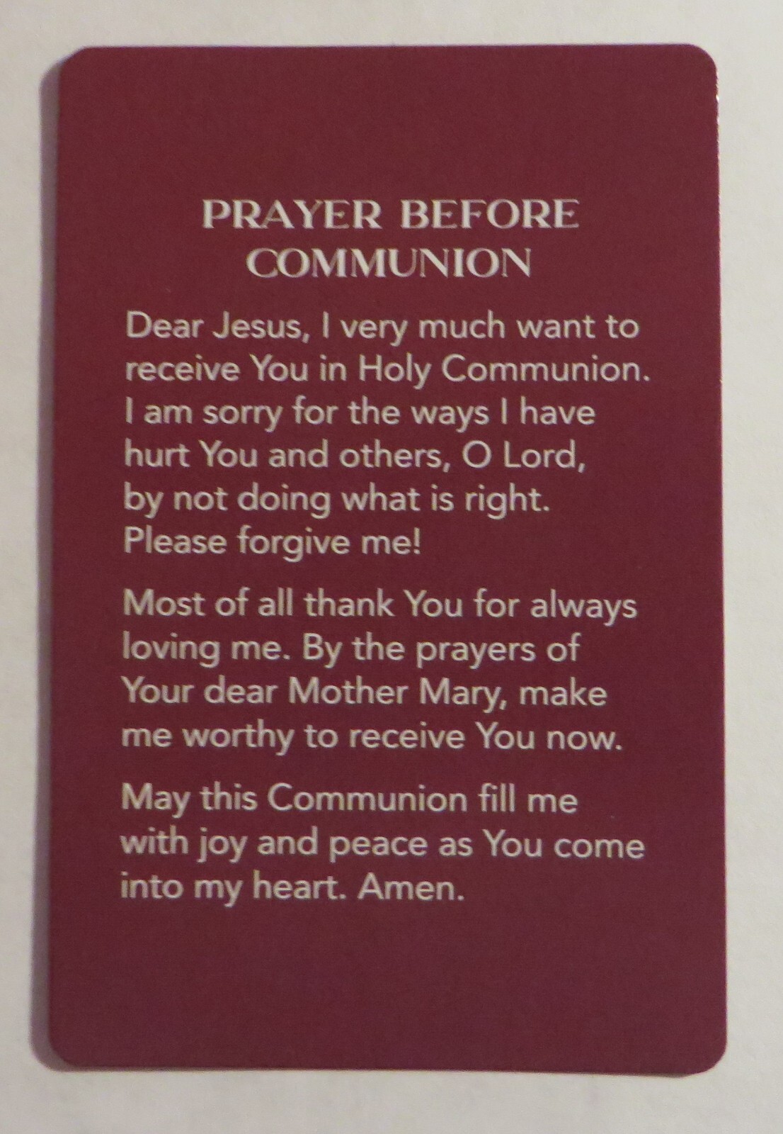 Prayer Before Communion - Laminated Holy Card