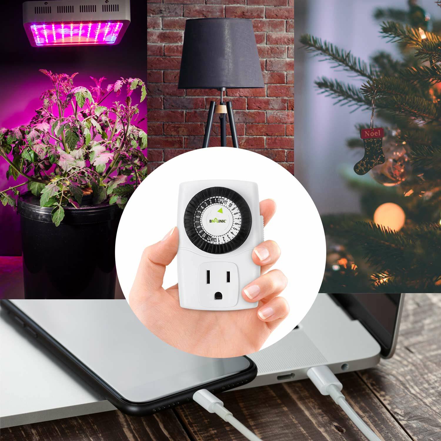 BN-LINK Indoor 24-Hour Mechanical Outlet Timer Plug Indoor 2 Pack 2or 3 Prong