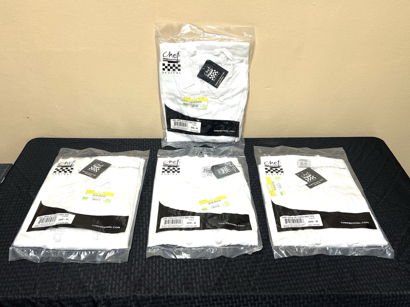 Chef Revival Chef's Cool Crew Jacket Poly/Cotton Cloth w/ Knot Buttons XL Qty 4