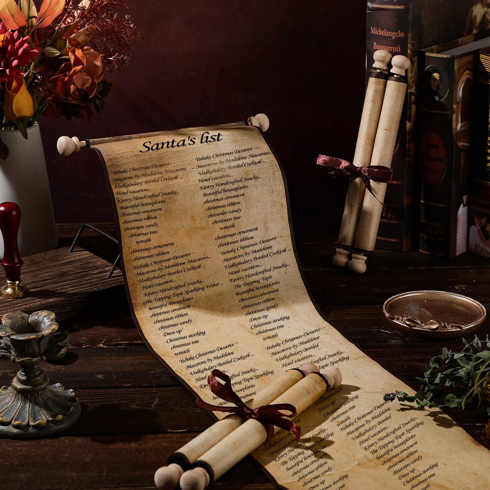 4 Pack Blank Paper Scrolls Scroll Paper Wrapped on Wood Rod for Writing, Draw...