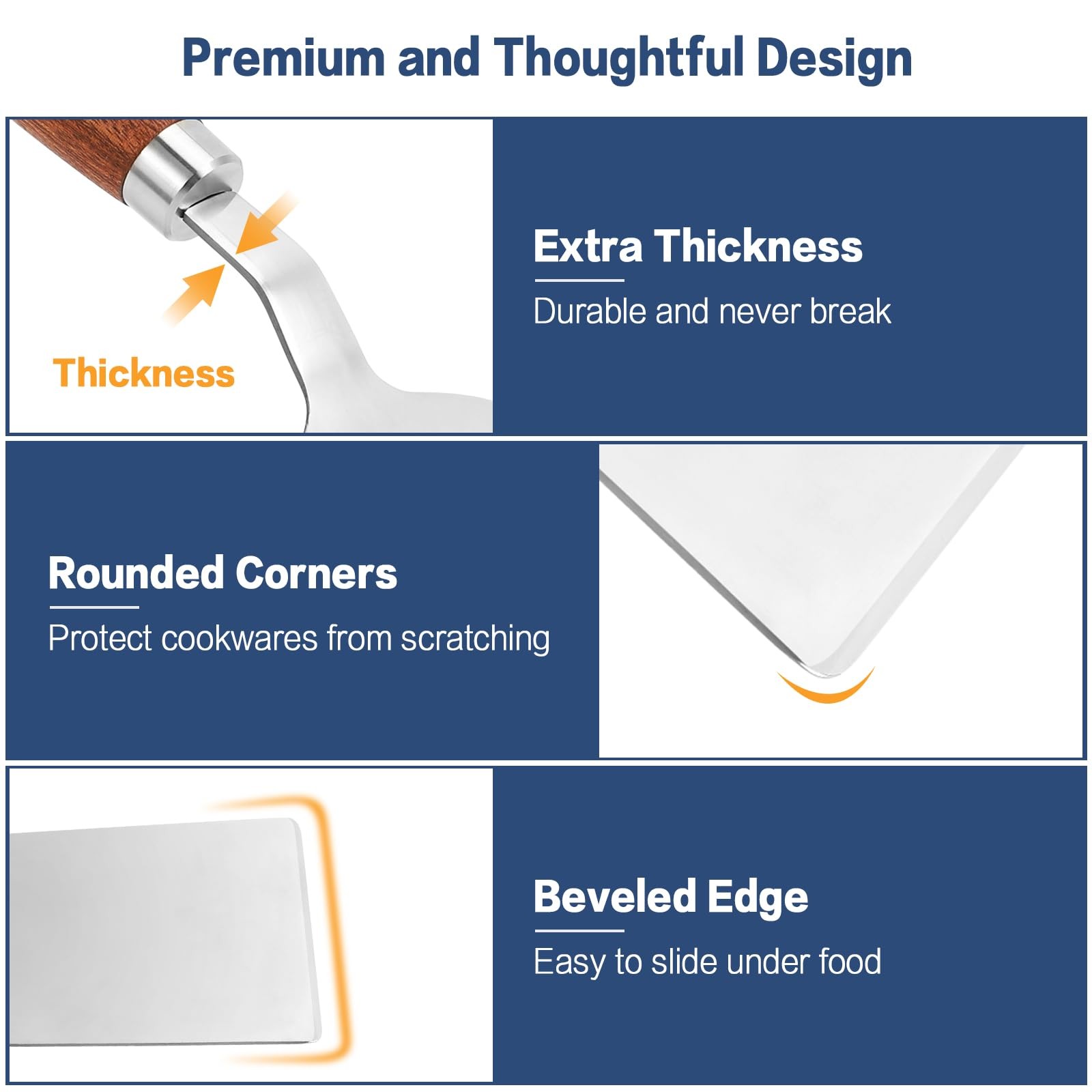 STAINLESS STEEL SPATULA TURNER Heavy-Duty Metal Griddle Flipper Wood Handle NEW