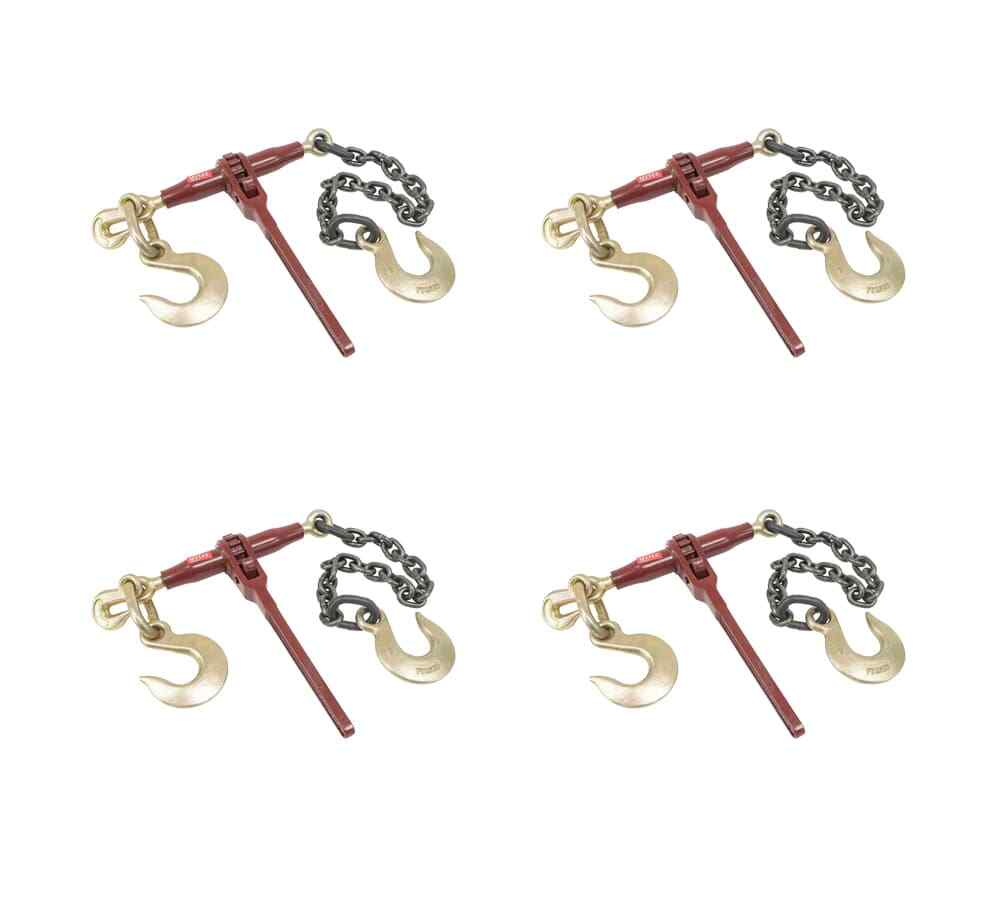 (4 Pack) Ratchet Pro Binder w/ 3/8" Grab & 1/2" Sling Hook, & 2' G8 Chain & 1...