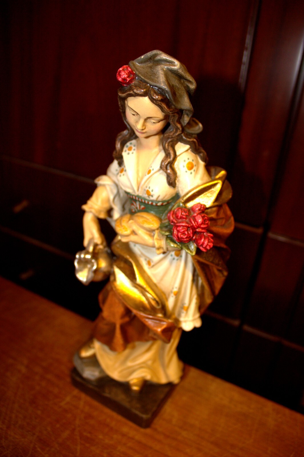 12" HAND CARVED WOODEN CATHOLIC PATRON SAINT ELIZABETH STATUE FIGURE SCULPTURE