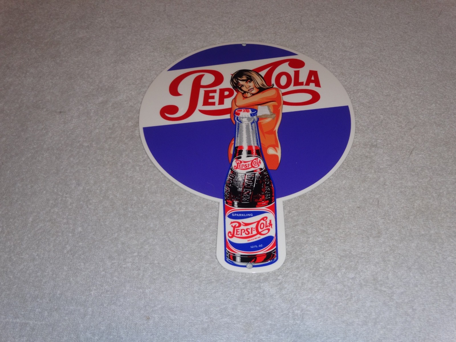VINTAGE SPARKLING PEPSI COLA SODA BOTTLE &👩 WOMAN 12" METAL GASOLINE & OIL SIGN