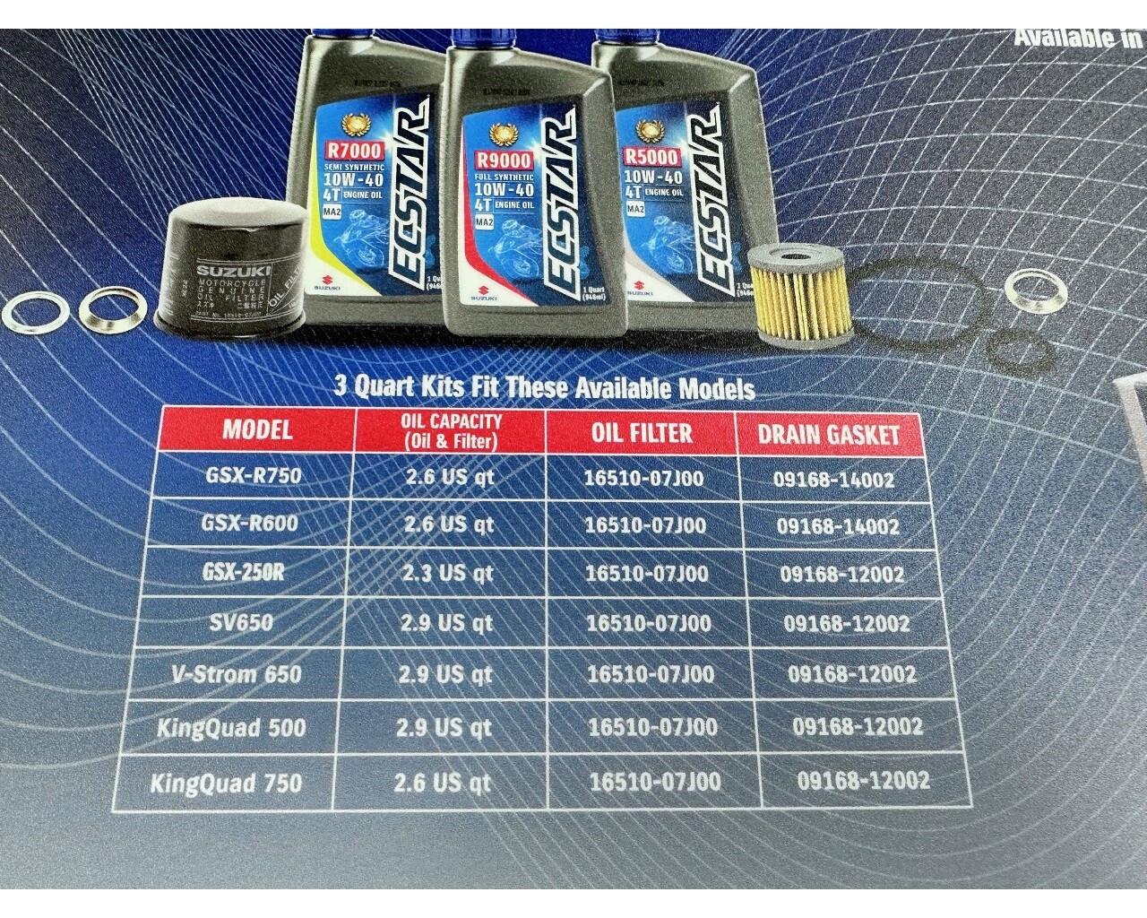 Suzuki ECSTAR R9000 Full-Synthetic 10W40 Oil Change Kit 3 Quarts 990A0-01E40-3KT