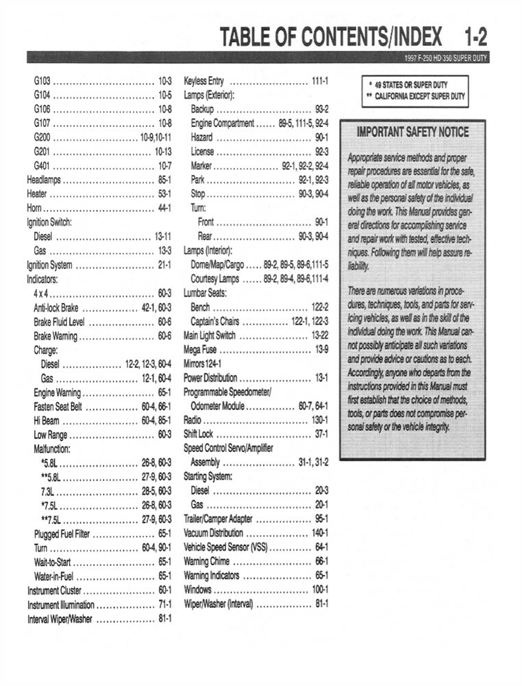 1997 Ford F250 HD F350 F-Super Duty Electrical Vacuum Troubleshooting Manual