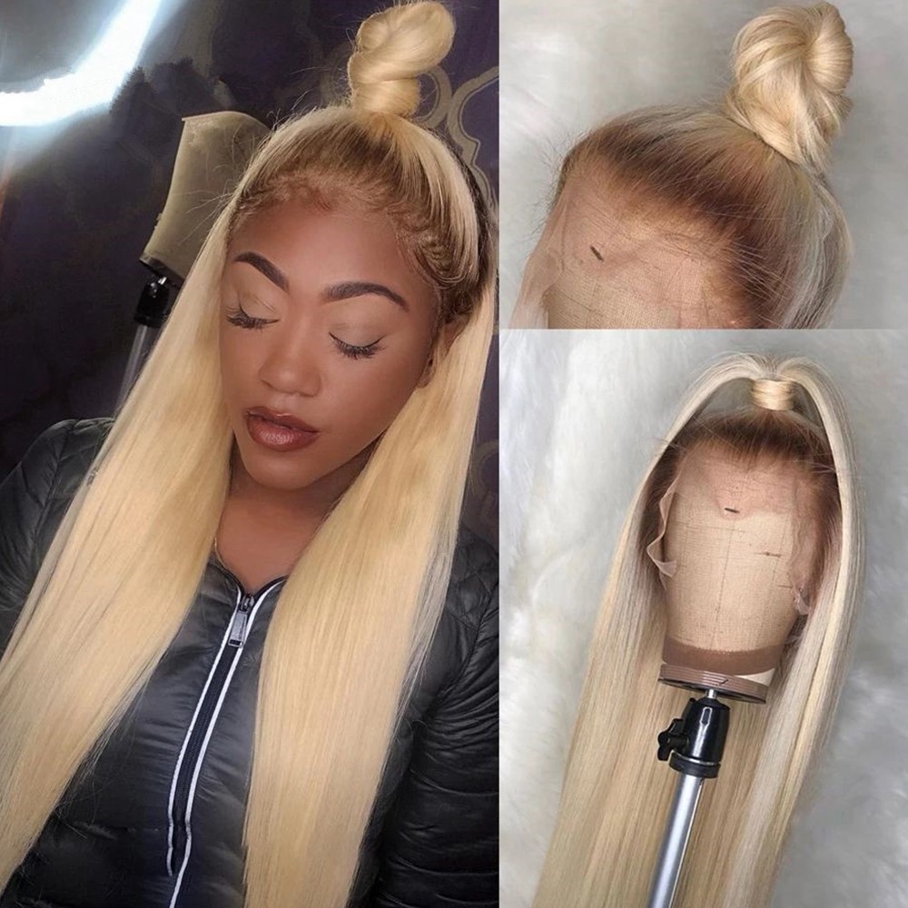 Ombre Brown Blonde Synthetic Lace Front Wigs Long Straight Hair Heat Safe Women