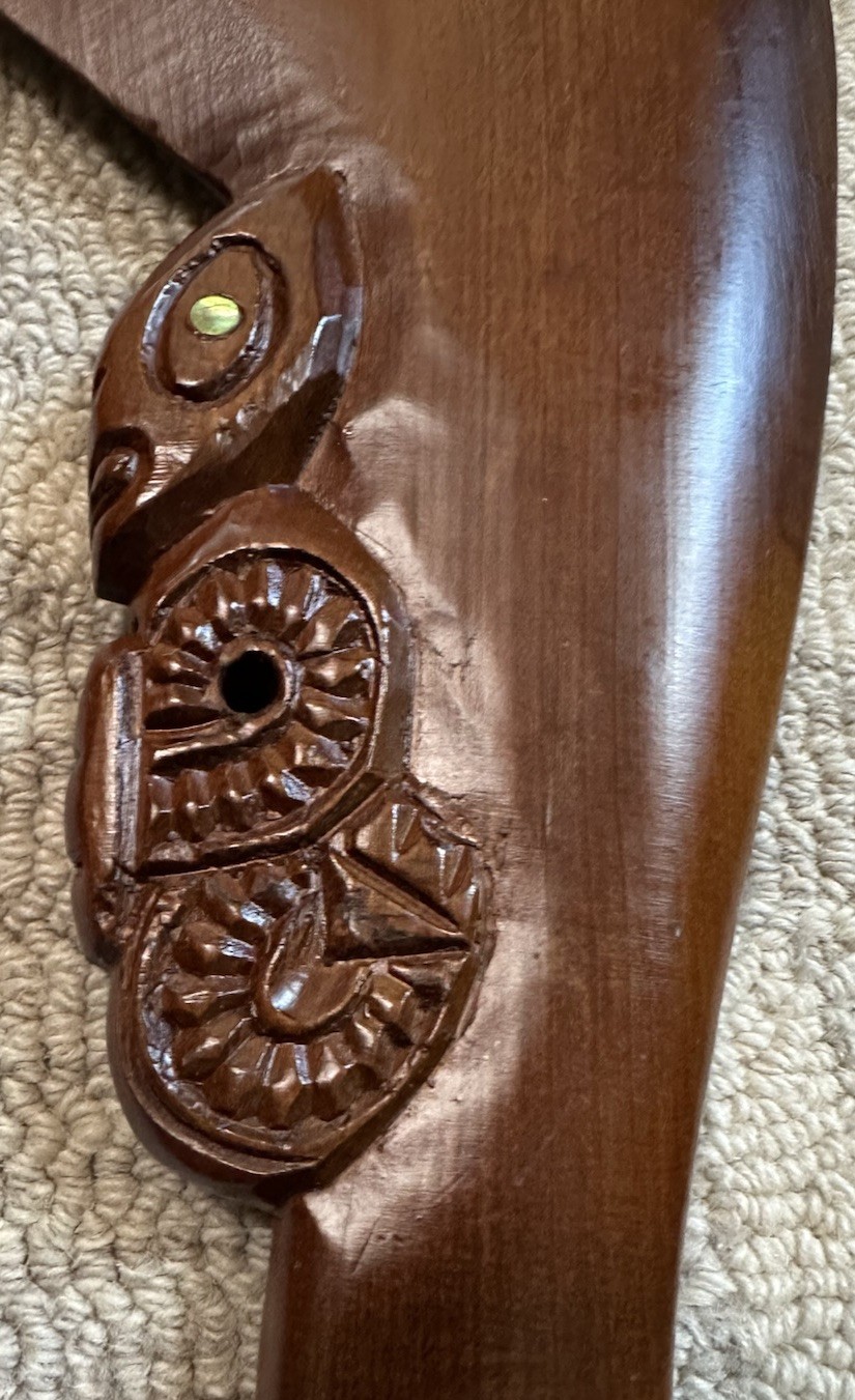 Wahaika Maori Patu New Zealand 15.5” & 27.75” Hand Carved Abalone Inlaid Weapons