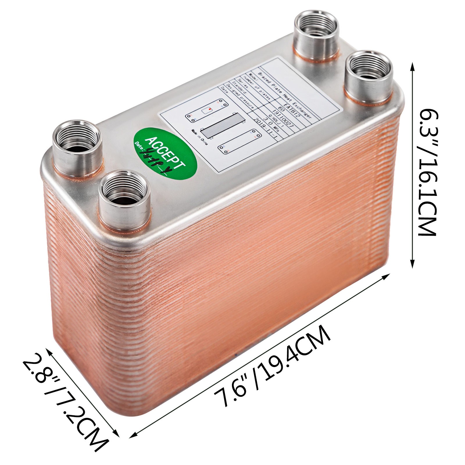 VEVOR Heat Exchanger Brazed Plate Heat Exchanger 60 Plate Heat Exchanger