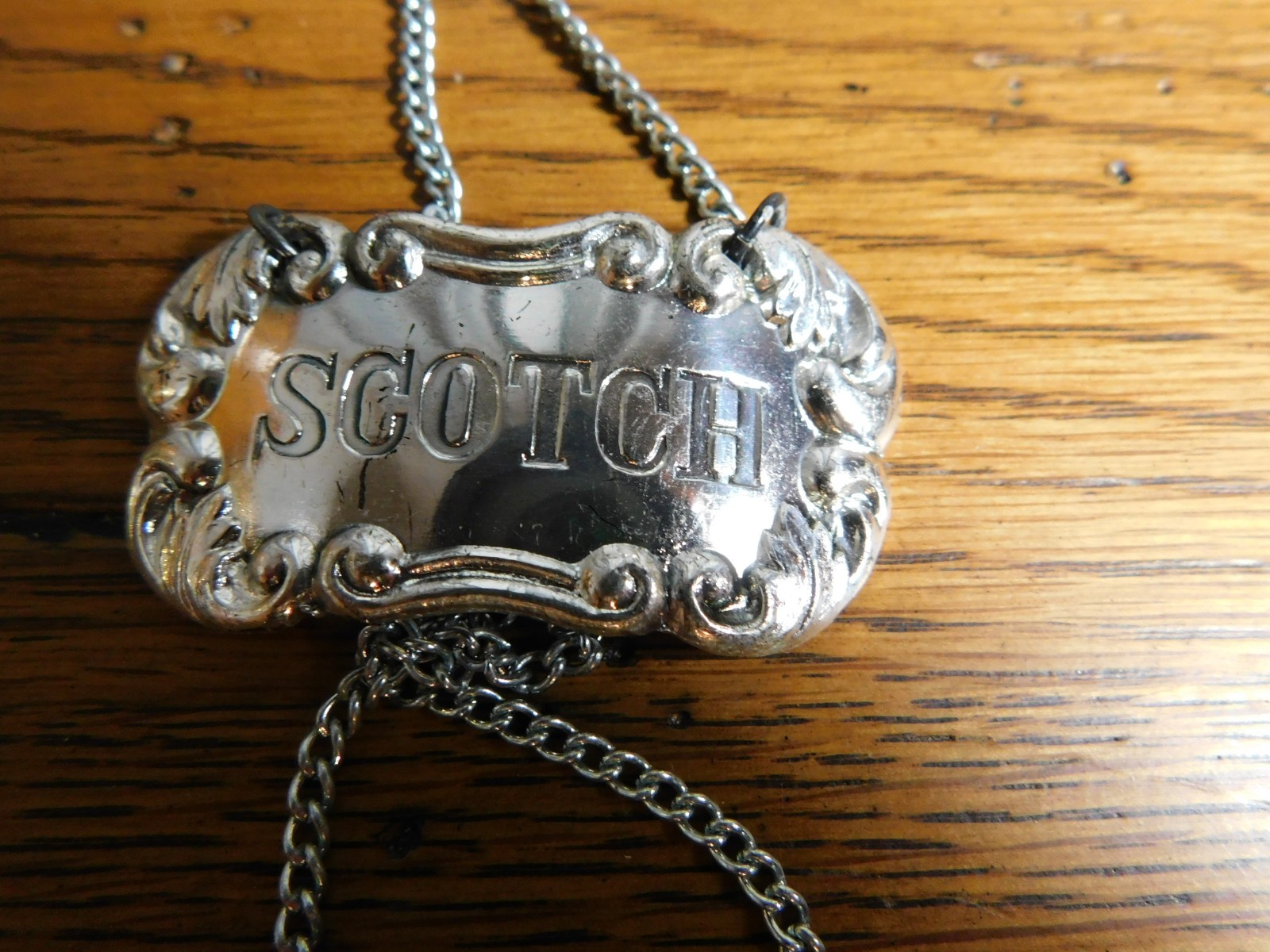 Vintage Set of 6 Liquor Bottle Decanter Label Tags Silver-plated Japan 1967-76