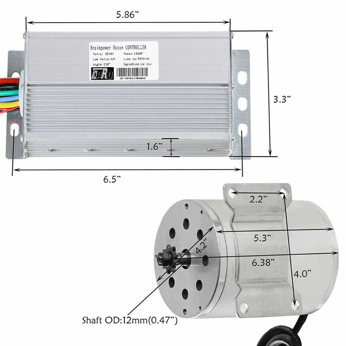 48V 1800W Brushless Electric Motor+Full Kit Pedal/Grip for Go Kart Golf Cart ATV