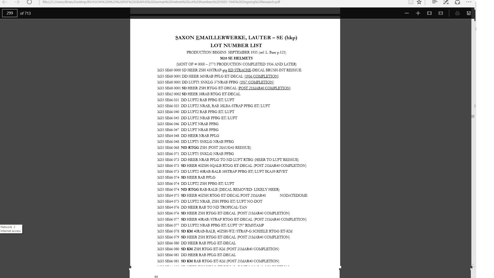 PDF FILE - 11 GERMAN HELMET LOT NUMBERS 1935-1945 REVISION - 11 COMPUTER FILE