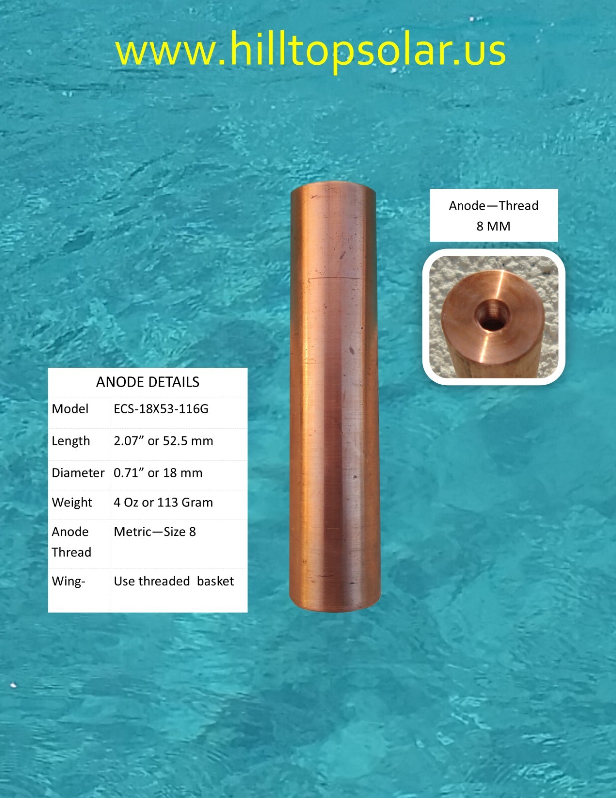 Solar Pool Ionizer | Self cleaning anode | 100% water proof | 7.0V - 1.75 watts