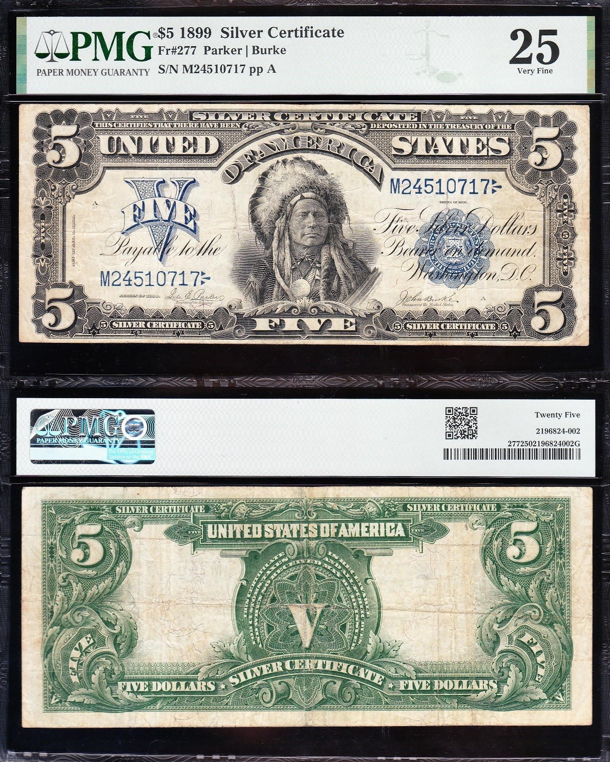 VERY NICE Bold & Crisp VF+ 1899 $5 "INDIAN CHIEF" Silver Certificate PMG 25! 717