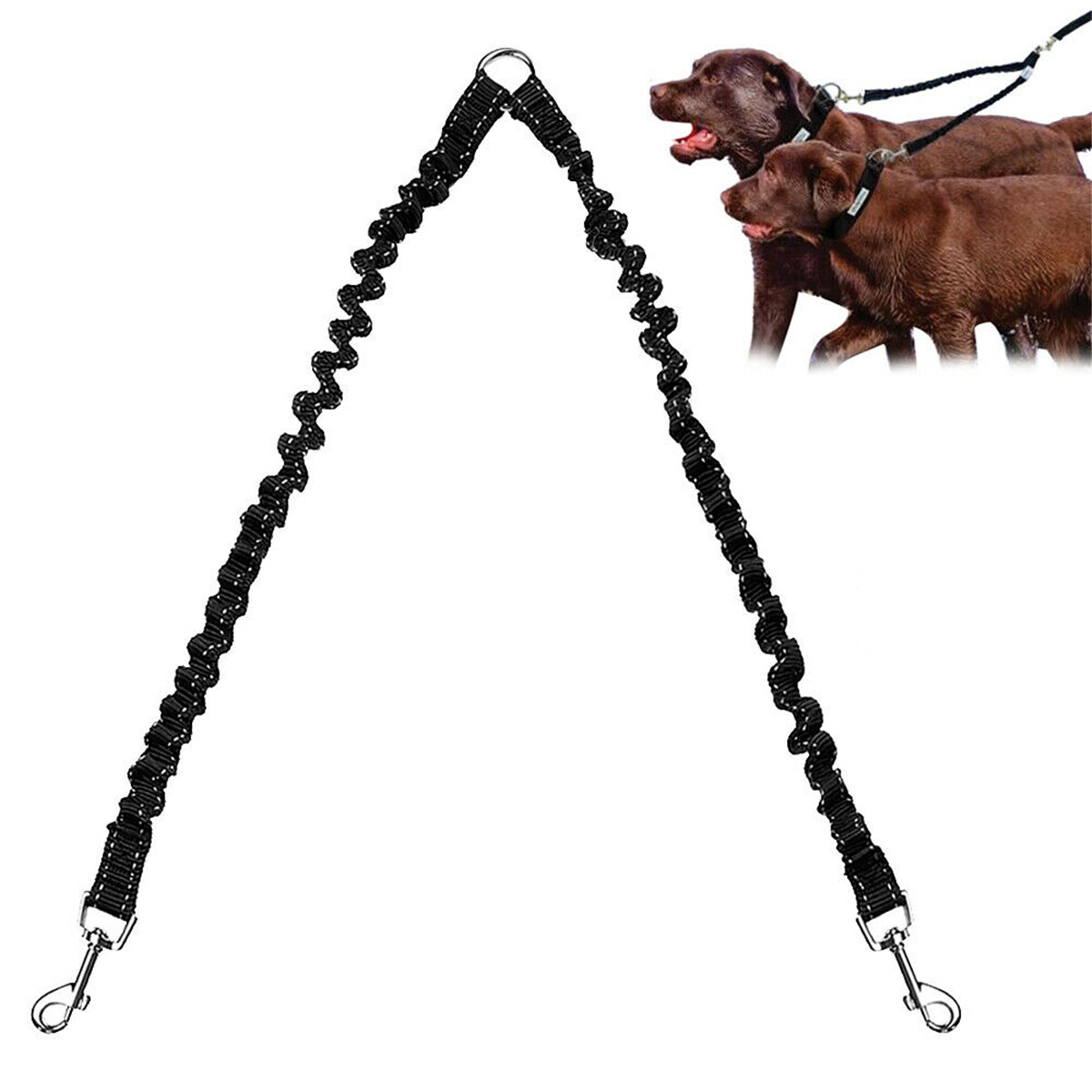 2 Way Elastic Bungee Double Dog Twin Leash for Dogs Pet Coupler Splitter Walking