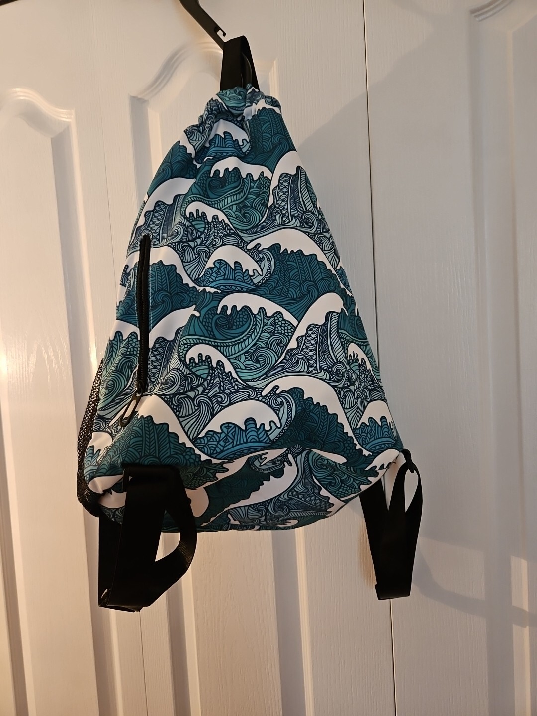 Risefit Drawstring Backpack with Mesh Pockets String Gym Bag Blue Waves