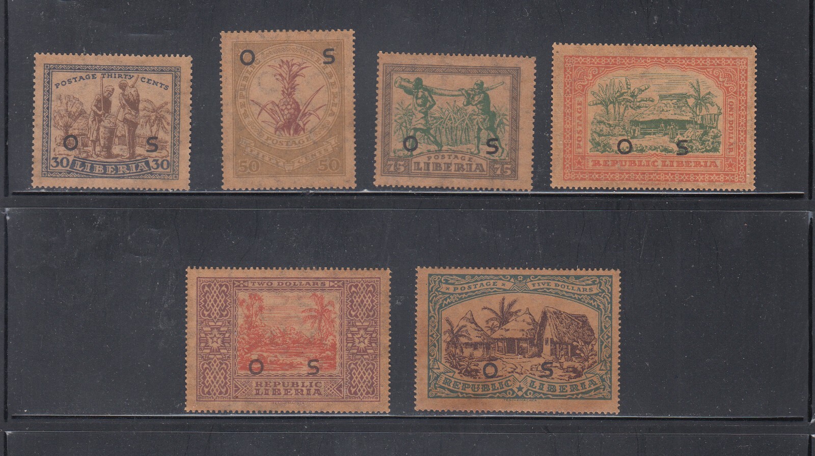 Liberia # O149a-54a Mint Complete Set of 1923 BROWN PAPER